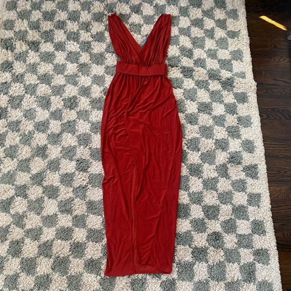 NWT boohoo Petite Sarah Plunge Drape Maxi Dress - Picture 1 of 5